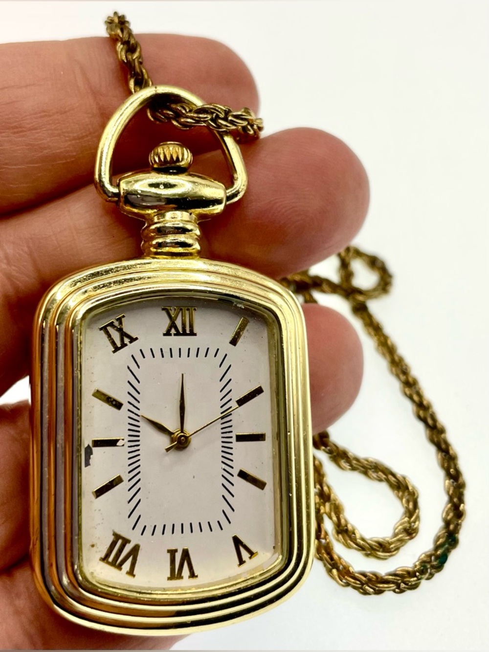 Vintage Pendant Watch Necklace Quartz Roman Numerals Gold Tone Retro 90s - Picture 8 of 8